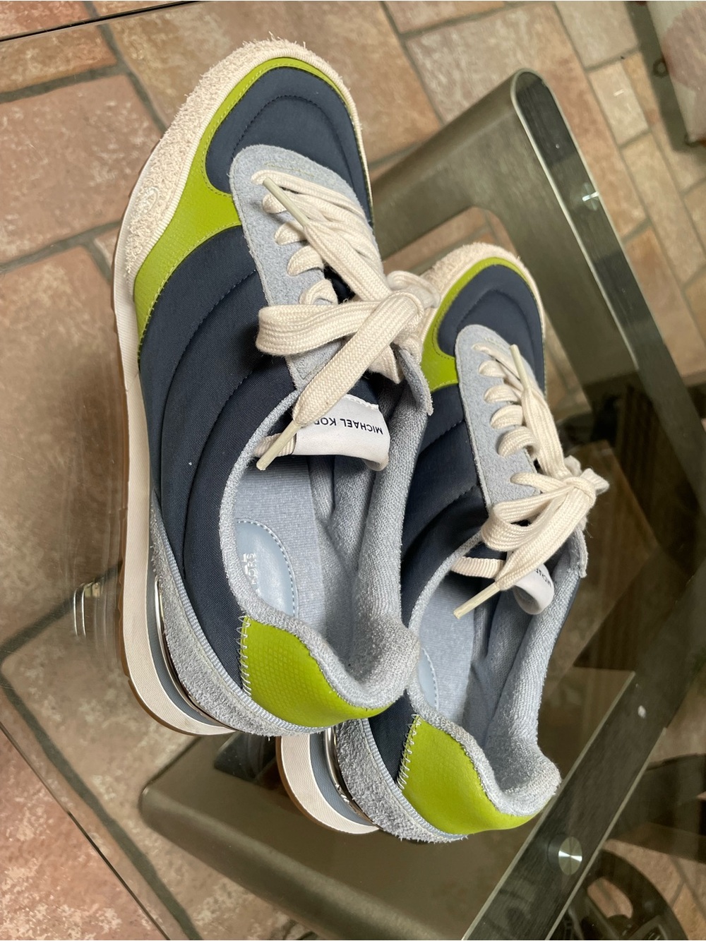 Michael Kors Navy and Lime Green Retro Runner Sneakers